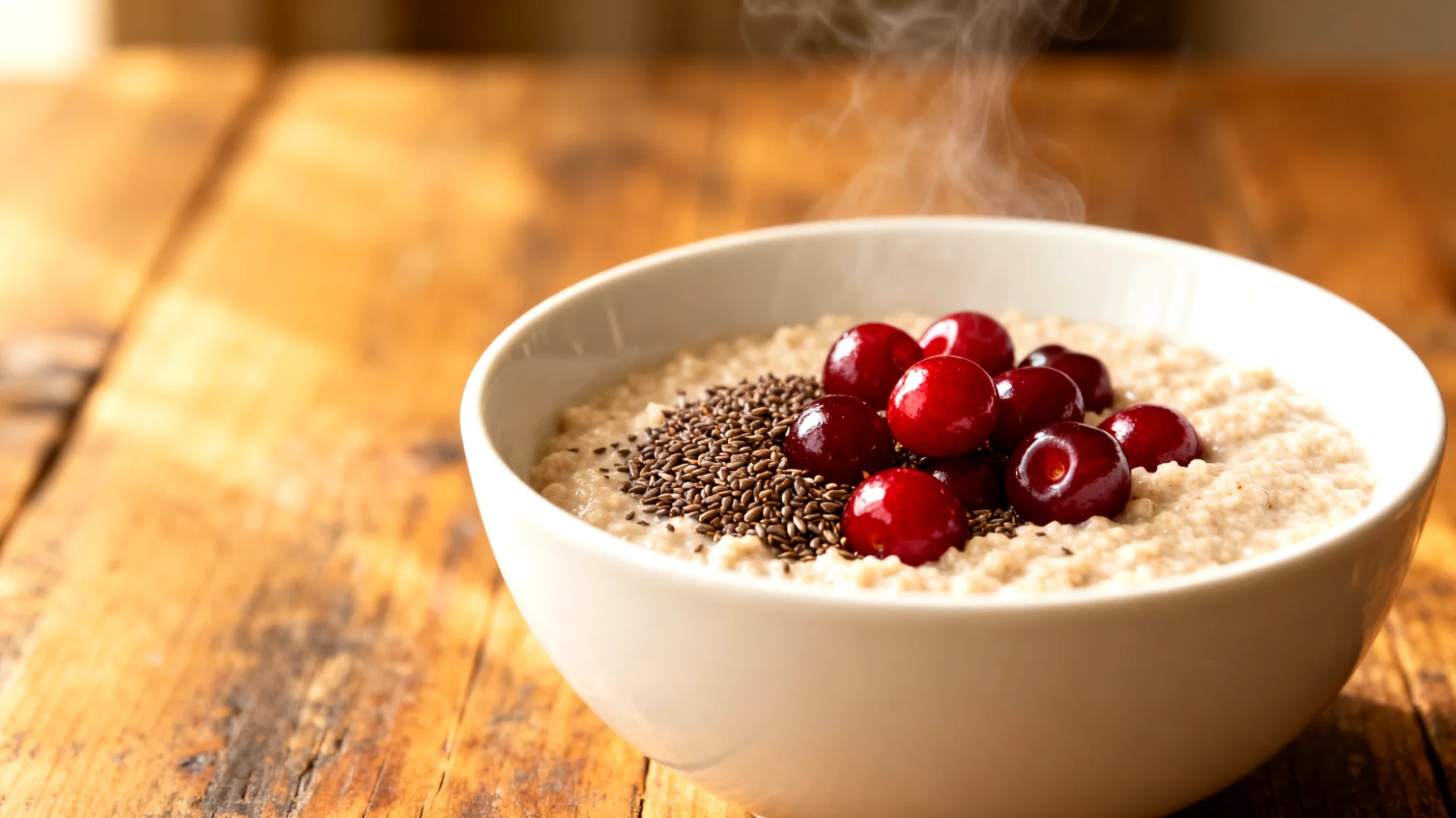 Amaranth-Porridge mit Hanfsamen und Sauerkirschen"