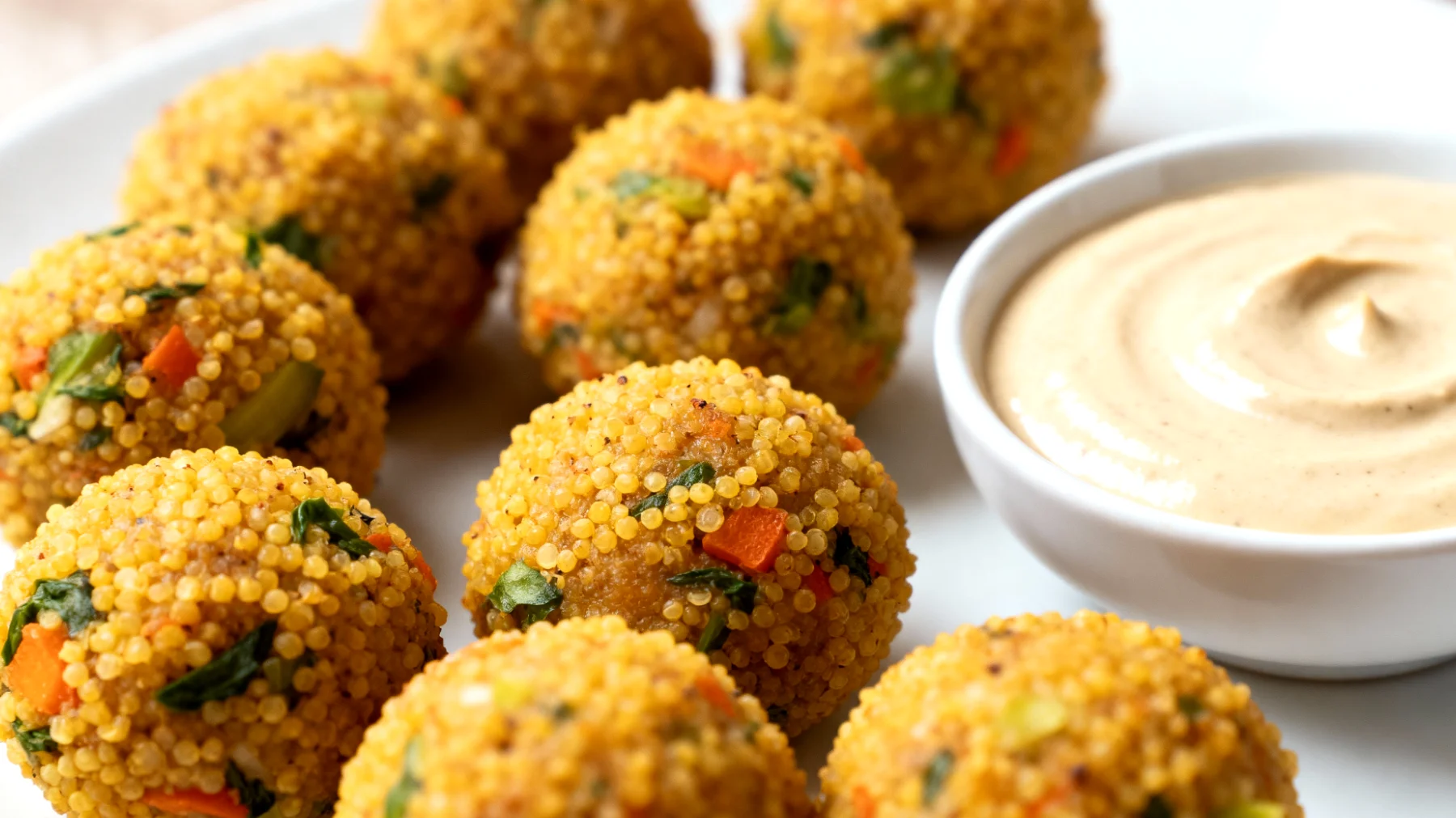 Hirse-Gemüse-Bällchen mit Tahini-Joghurt-Dip"