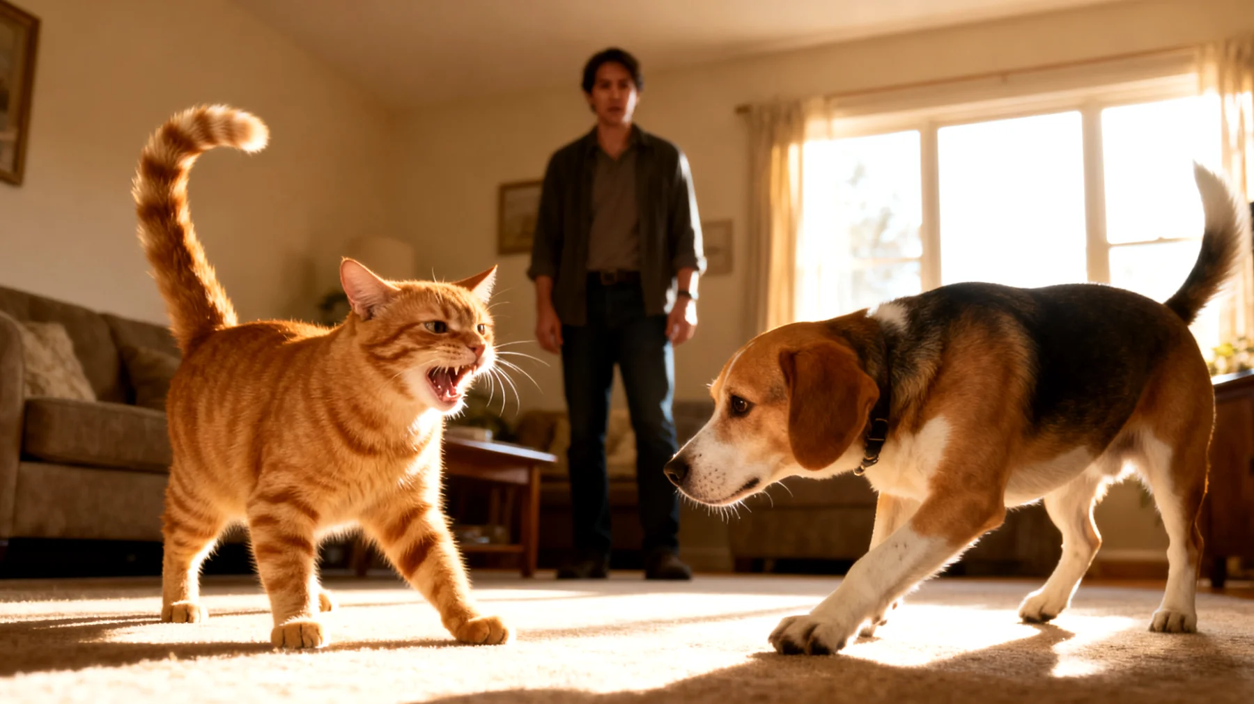 Katze zeigt aggressives oder unsoziales Verhalten gegenüber anderen Haustieren im Haushalt und benötigt gezieltes Training zur Förderung friedlicher Interaktionen"