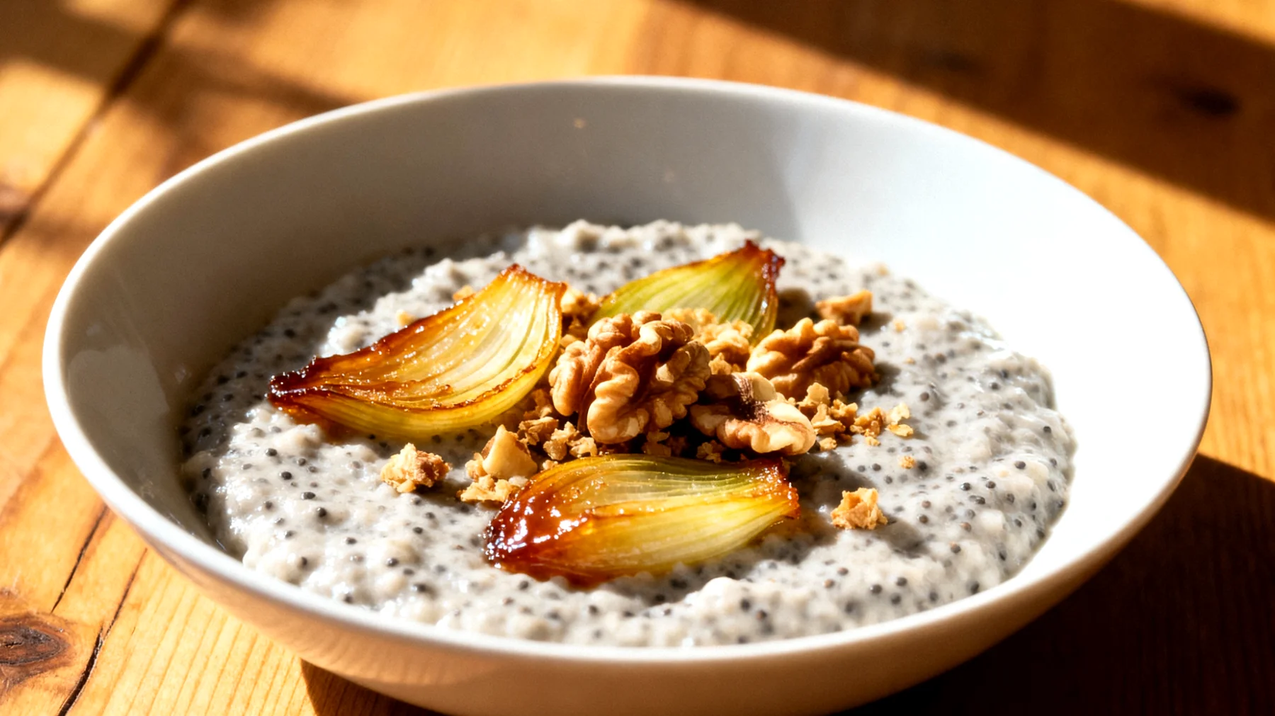 Mohnsamenbrei mit gedünstetem Fenchel und Walnüssen"