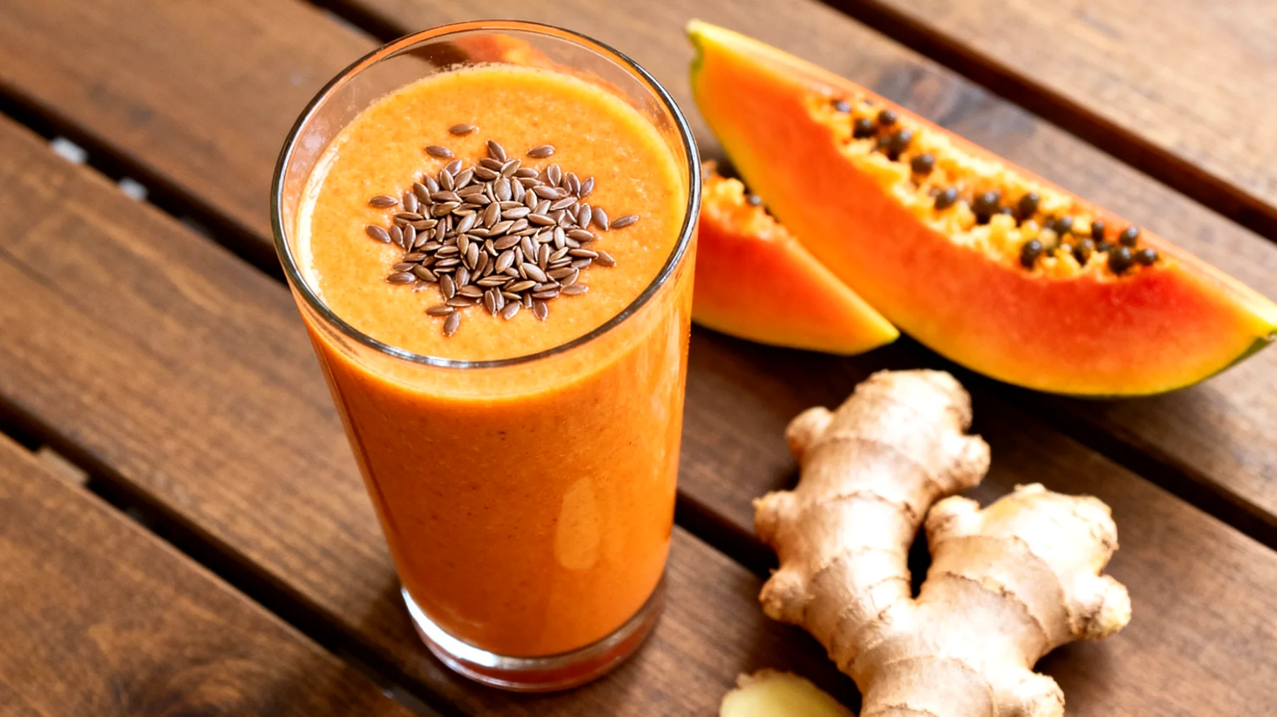 Papaya-Ingwer-Smoothie mit Leinsamen und Kefir"