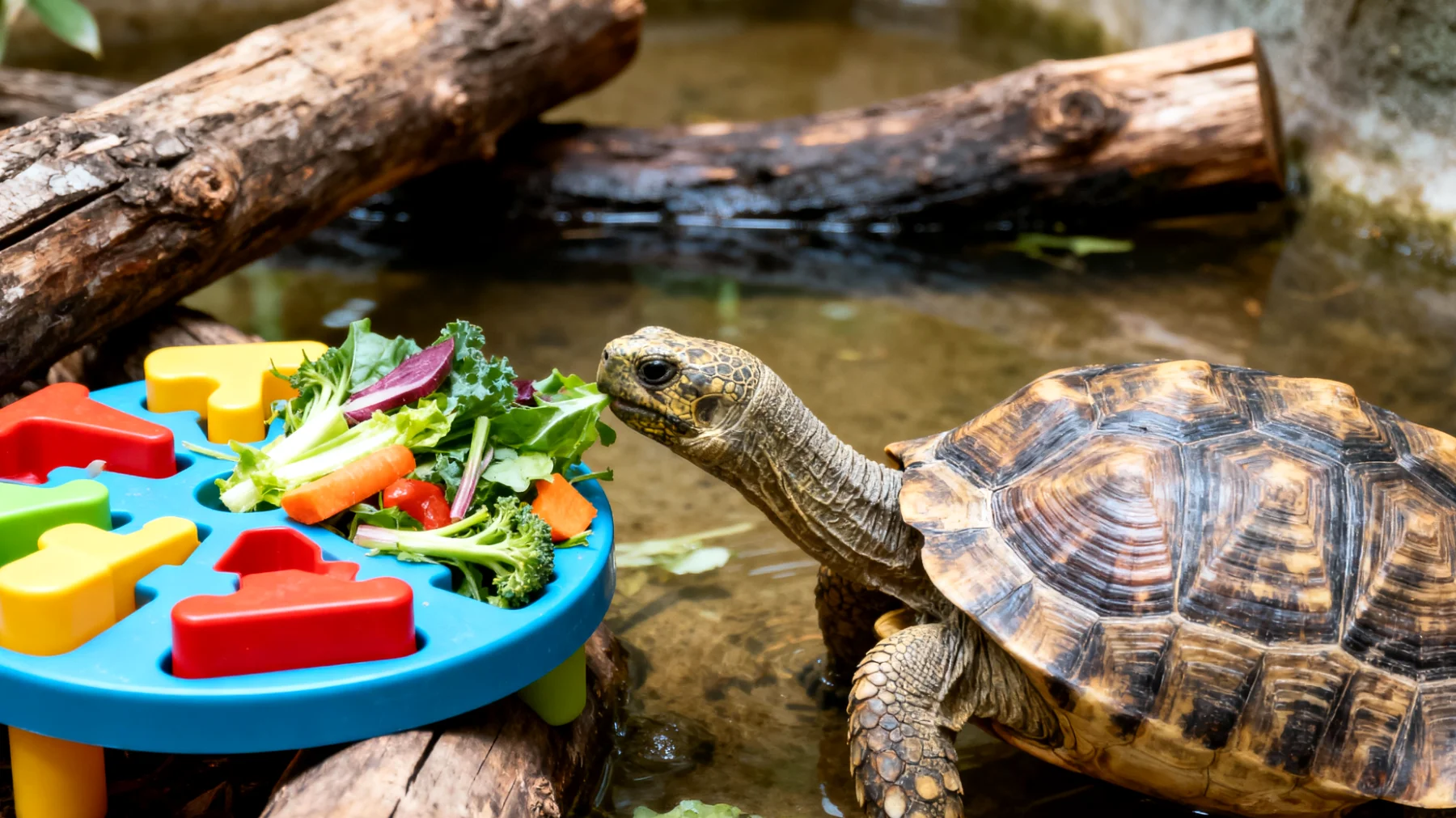 Erwachsene Schildkröten benötigen spezielle Trainingsprogramme und Verhaltensübungen, um ihre kognitive Gesundheit zu fördern, Langeweile zu vermeiden und natürliche Verhaltensweisen wie Futtersuche und Erkundung zu stimulieren"