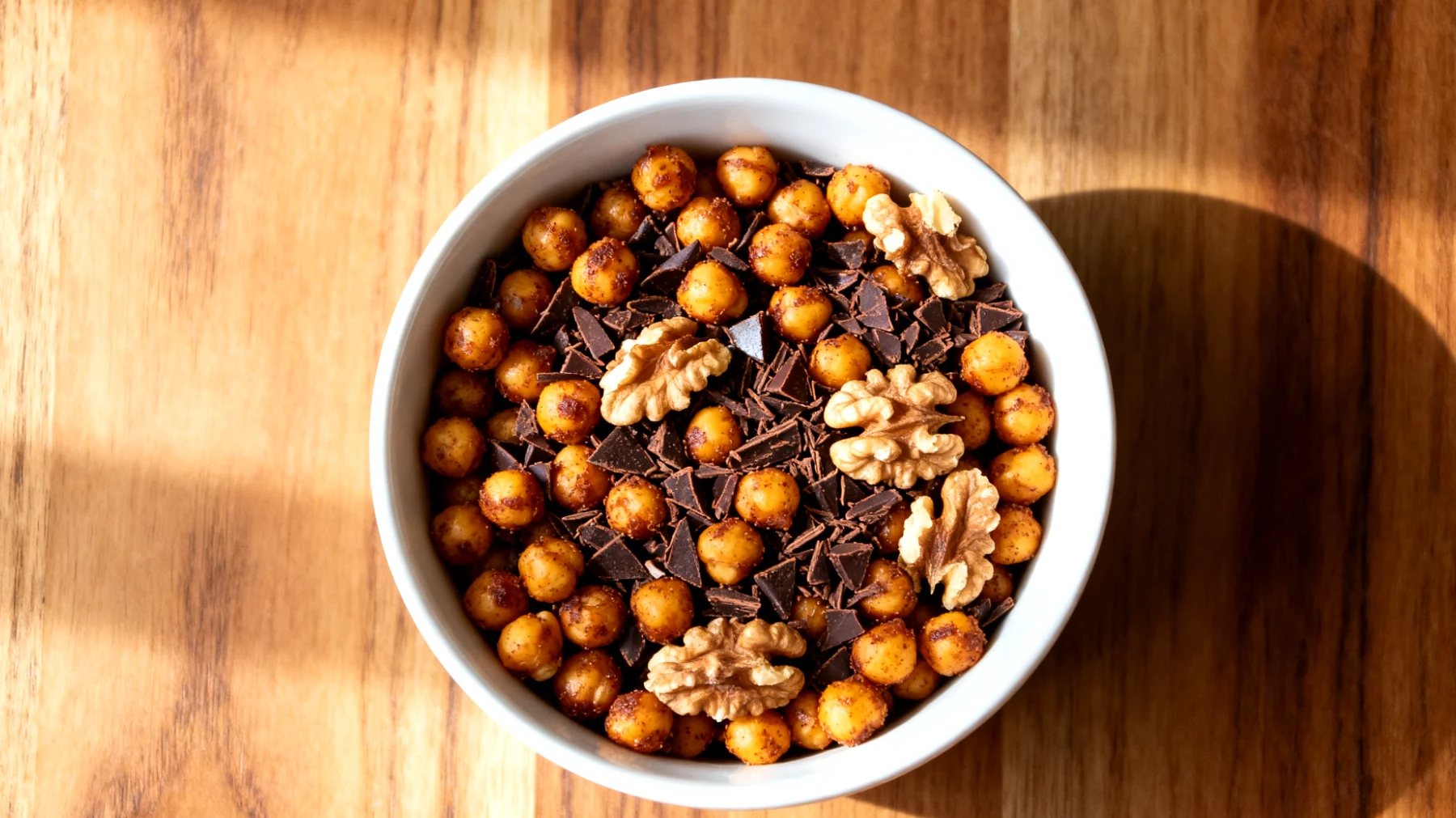 Geröstete Kichererbsen mit Kakao-Nibs und Walnüssen"