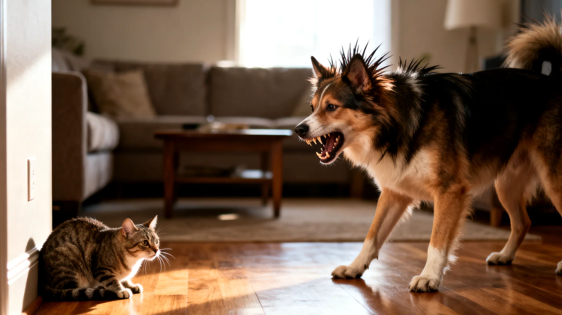 Hunde zeigen oft Aggression oder territoriales Verhalten gegenüber anderen Haustieren im Haushalt, was zu Stress und Konflikten führt"