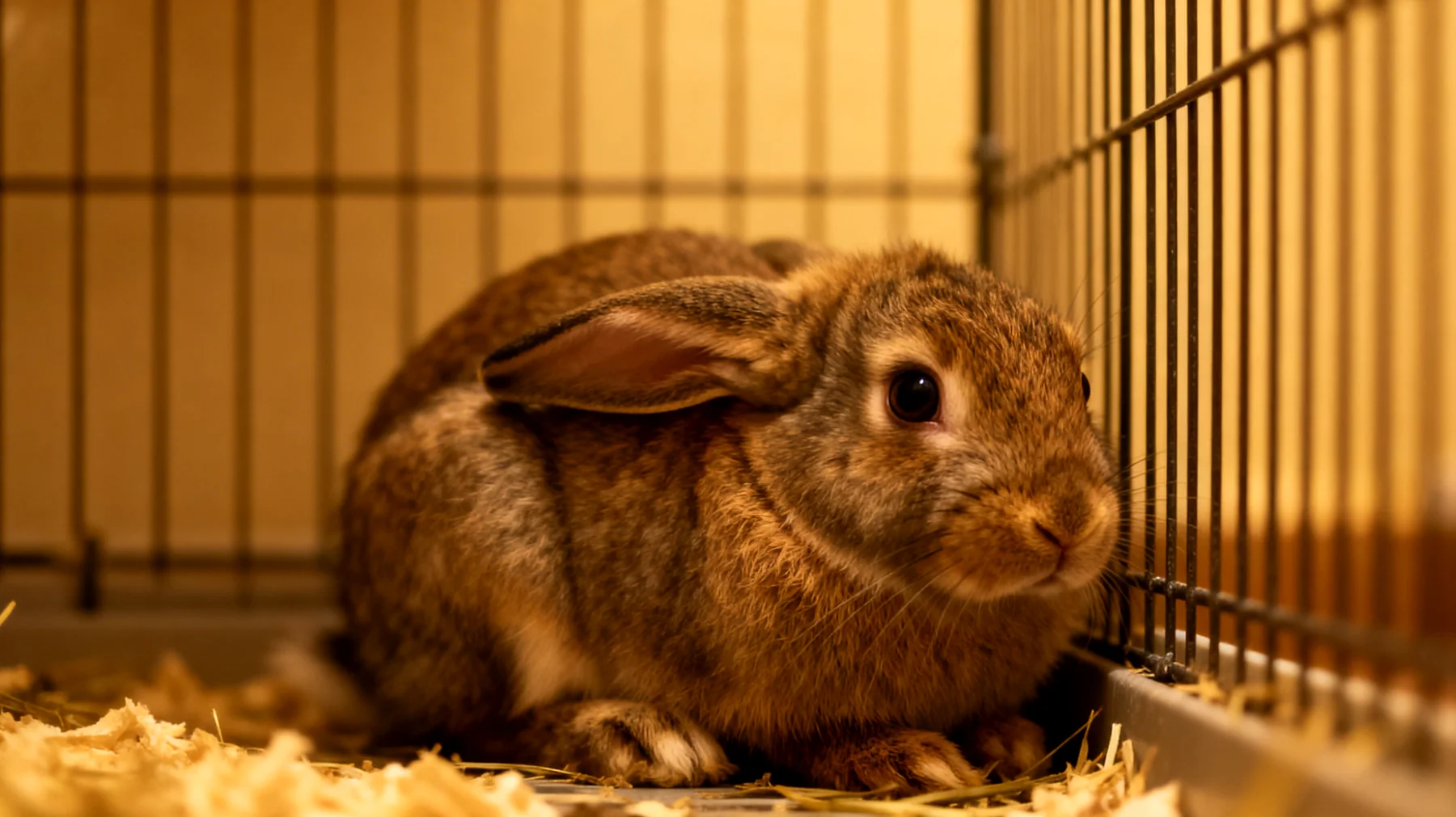 Junges Kaninchen zeigt Stressverhalten durch unzureichende Umgebungsanpassung und fehlende altersgerechte Entspannungsmöglichkeiten während der sensiblen Entwicklungsphase"