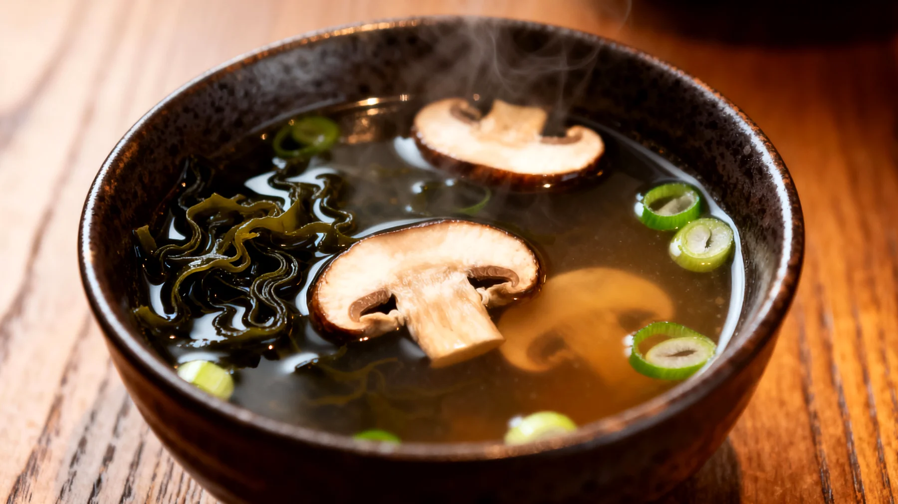 Miso-Suppe mit Shiitake-Pilzen und Algen (Wakame)"